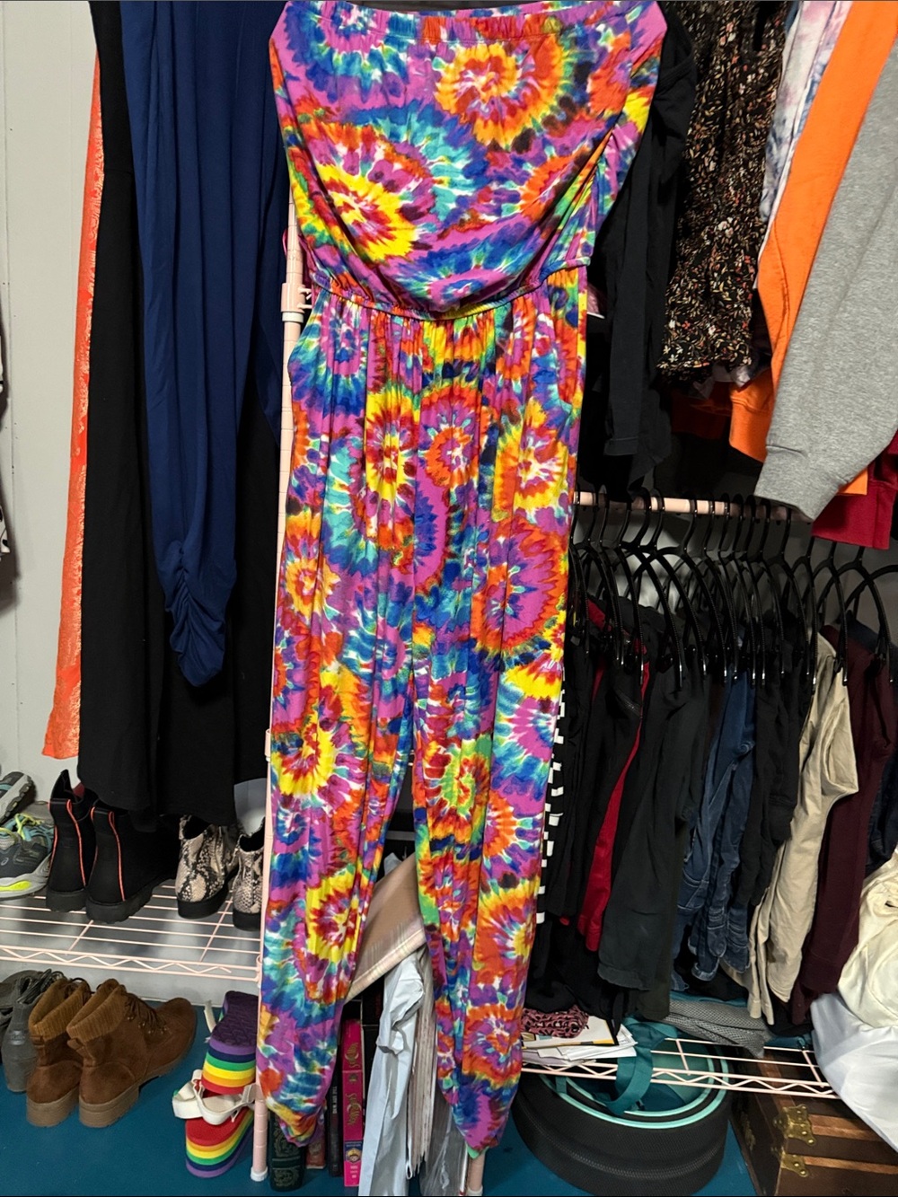 Tie-Dye Strapless Jumpsuit in Multicolor